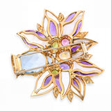 18k Yellow Gold Floral Bouquet in Vase Multi Gem Brooch