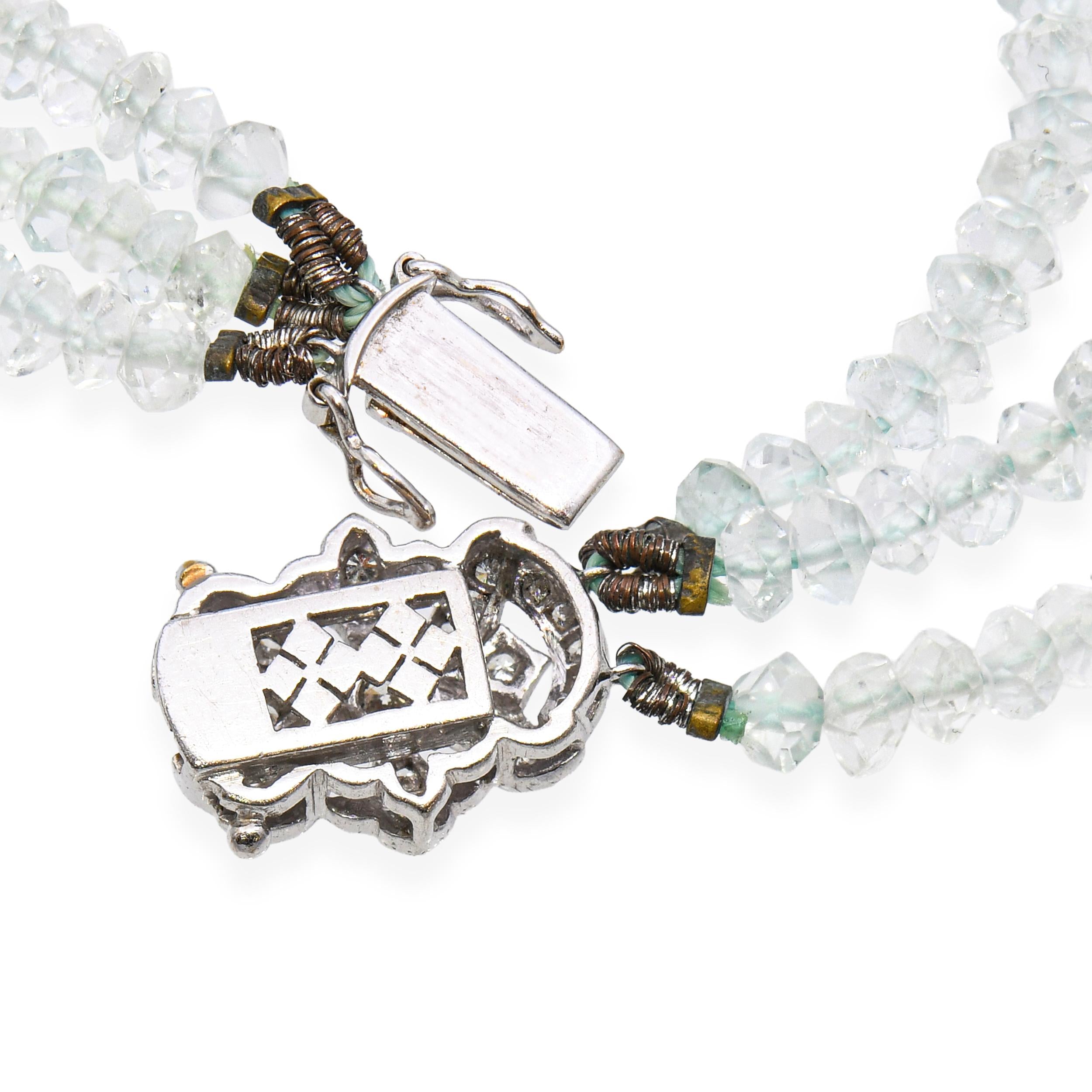Vintage White Gold Aquamarine Diamond & Sapphire Beaded Necklace