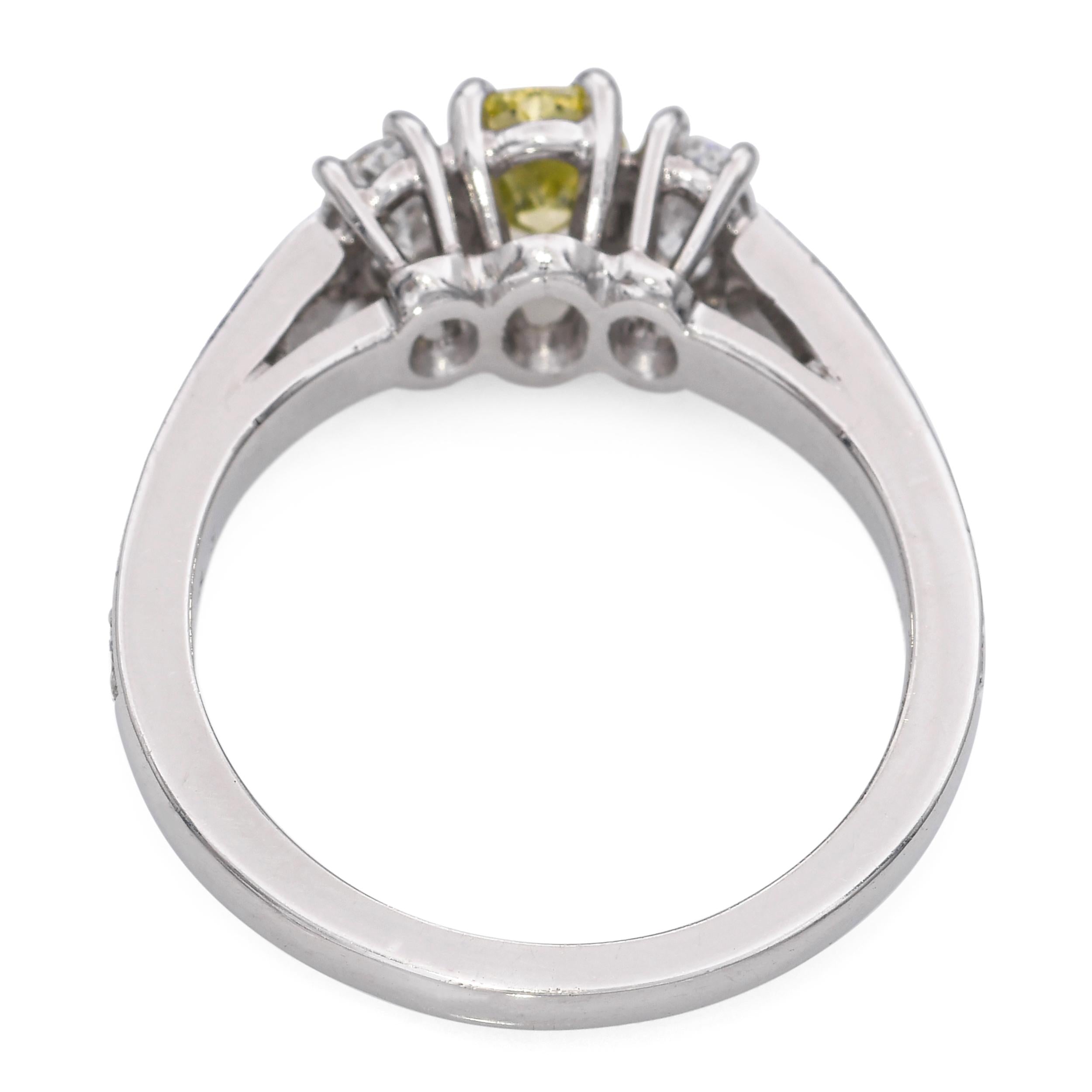 Platinum 1.31tcw Diamond and Fancy Greenish-Yellow Diamond 3-Stone Ring