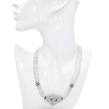 Vintage White Gold Aquamarine Diamond & Sapphire Beaded Necklace