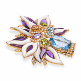 18k Yellow Gold Floral Bouquet in Vase Multi Gem Brooch