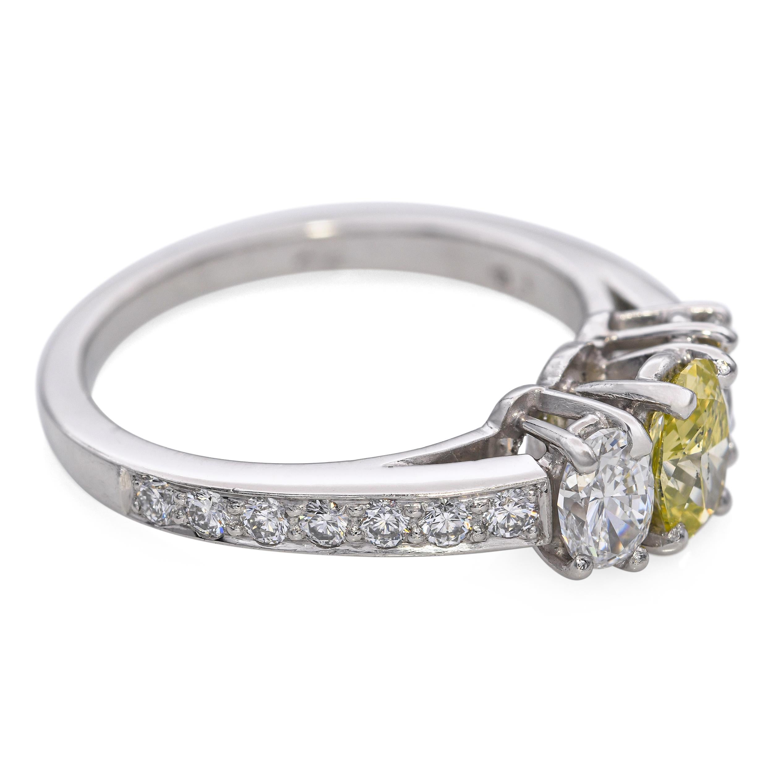 Platinum 1.31tcw Diamond and Fancy Greenish-Yellow Diamond 3-Stone Ring