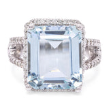 14k White Gold 8.37ct Aquamarine & Diamond Split Shank Statement Ring
