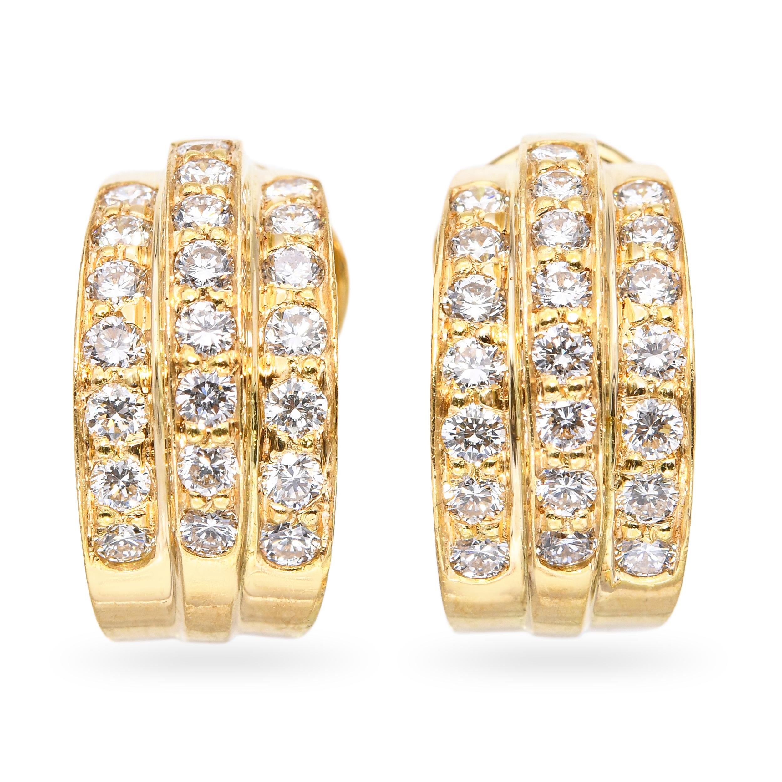 18k Yellow Gold 1.32tcw Diamond Omega Back Earrings