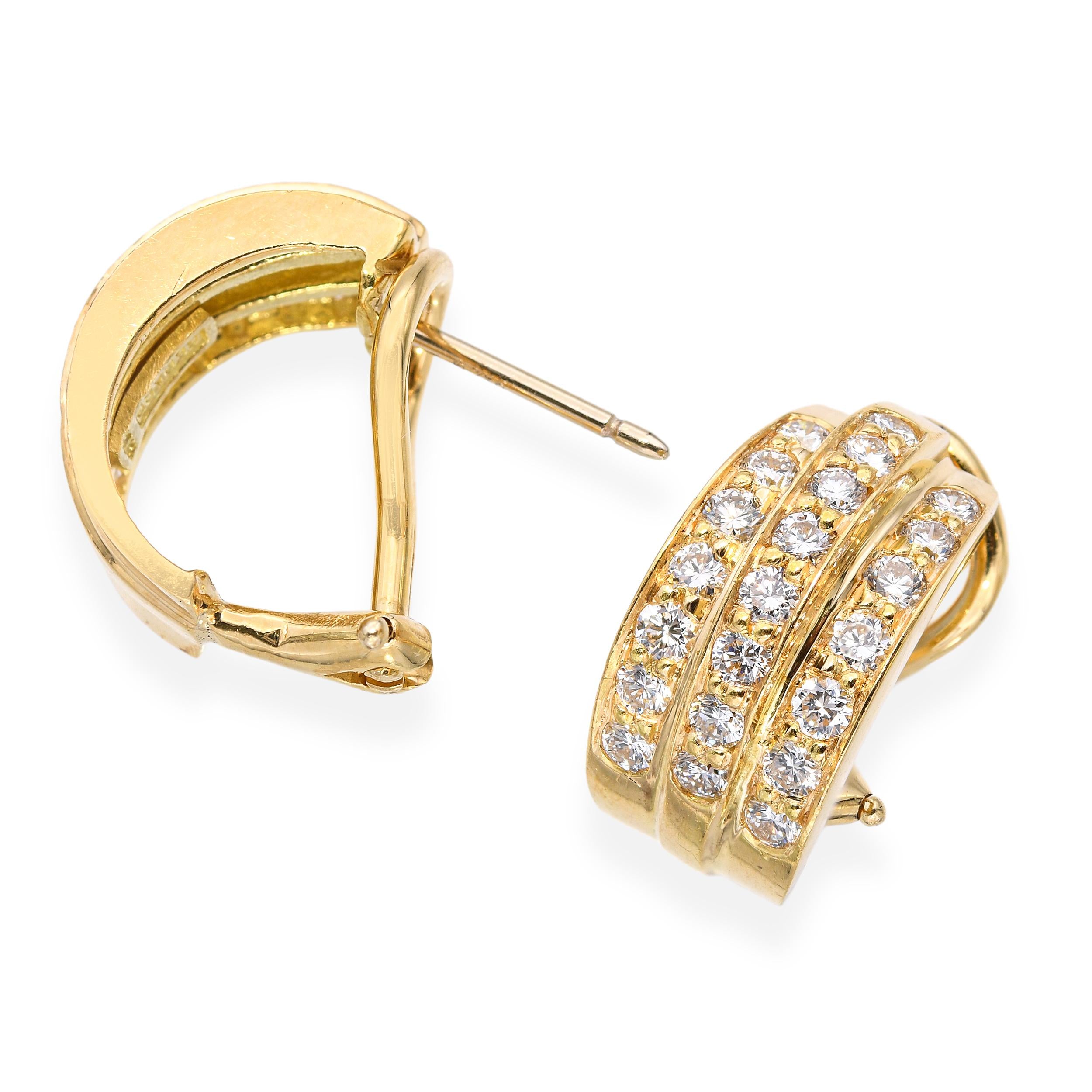 18k Yellow Gold 1.32tcw Diamond Omega Back Earrings