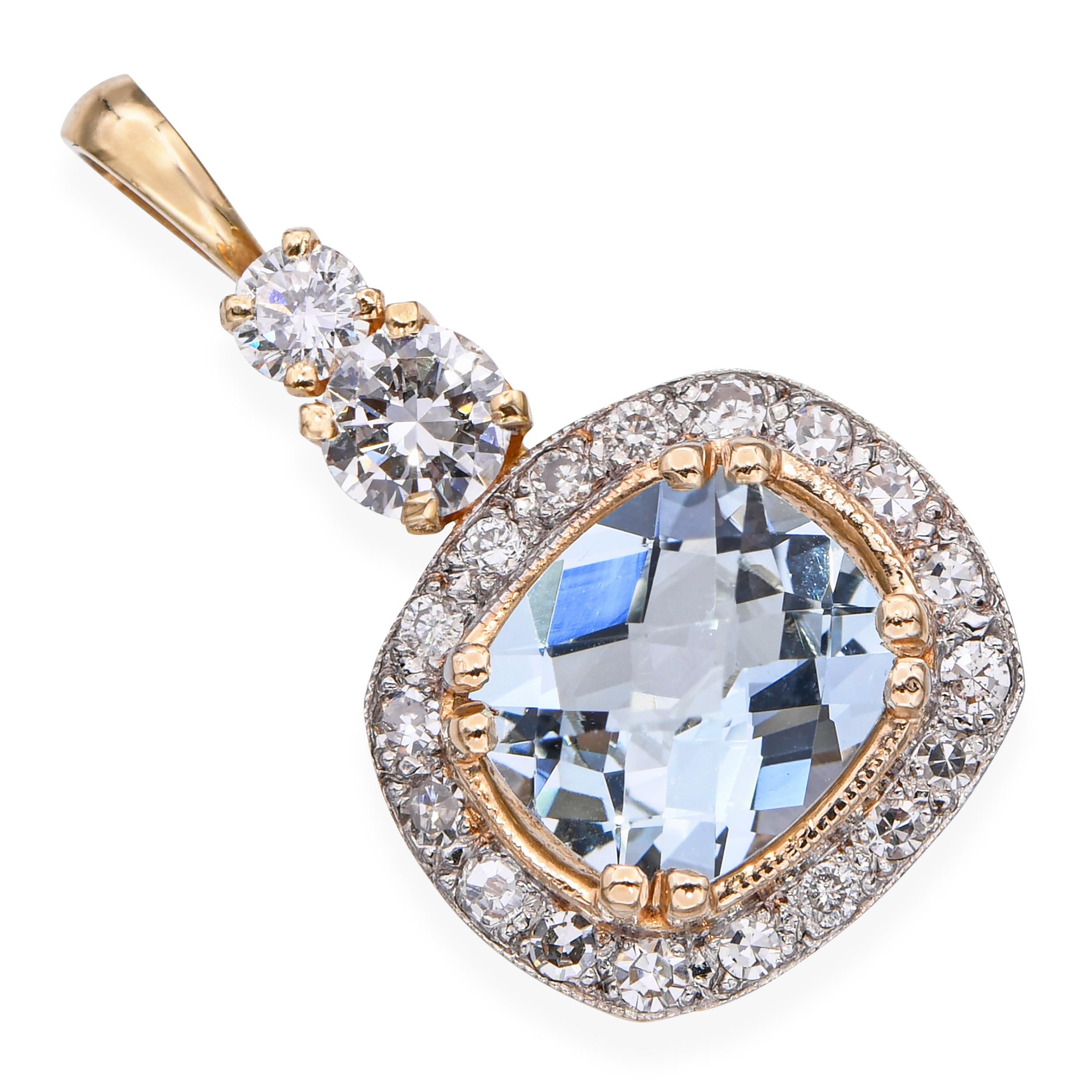 14k Yellow Gold 2.08ct Aquamarine and 0.85tcw Diamond Pendant