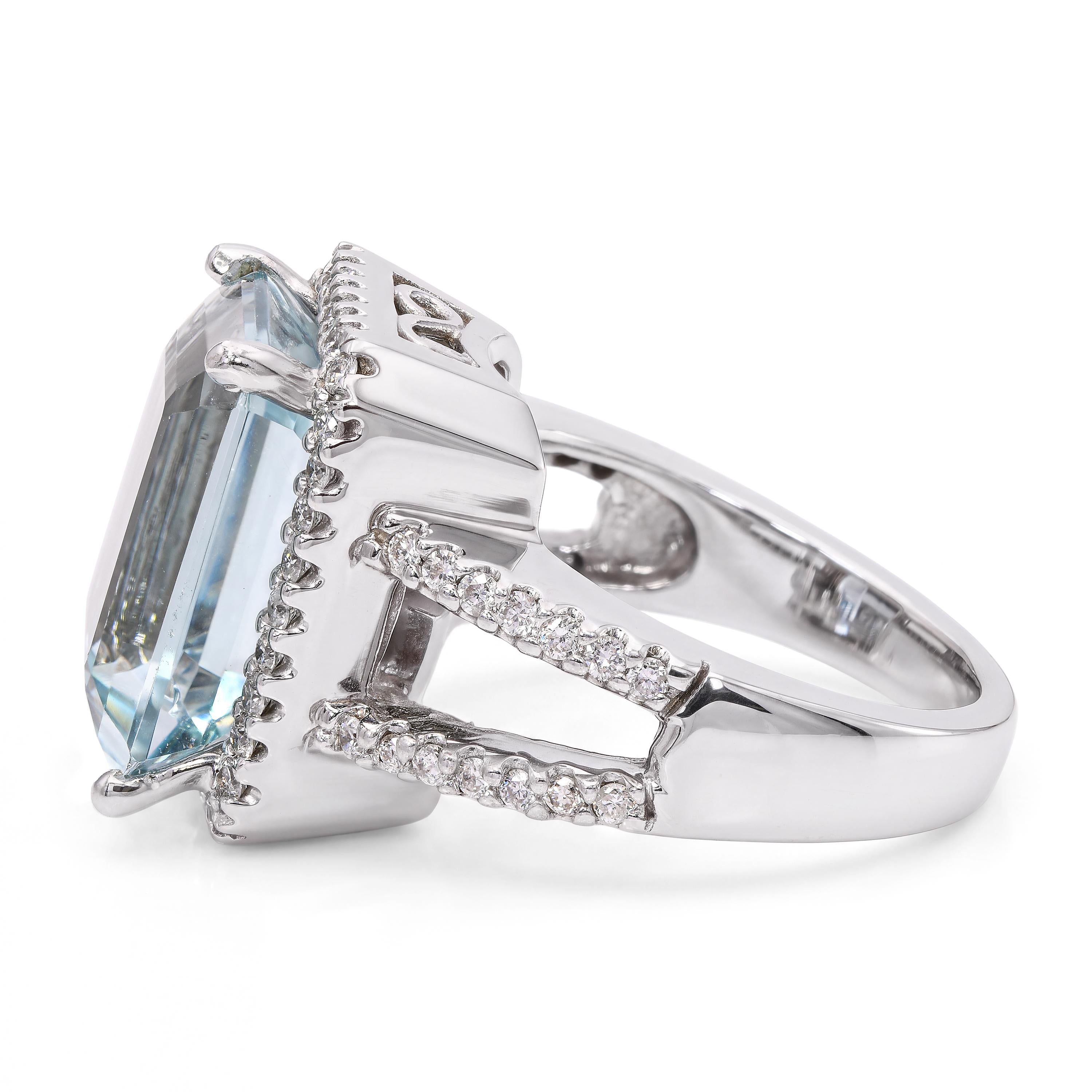 14k White Gold 8.37ct Aquamarine & Diamond Split Shank Statement Ring