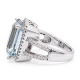 14k White Gold 8.37ct Aquamarine & Diamond Split Shank Statement Ring