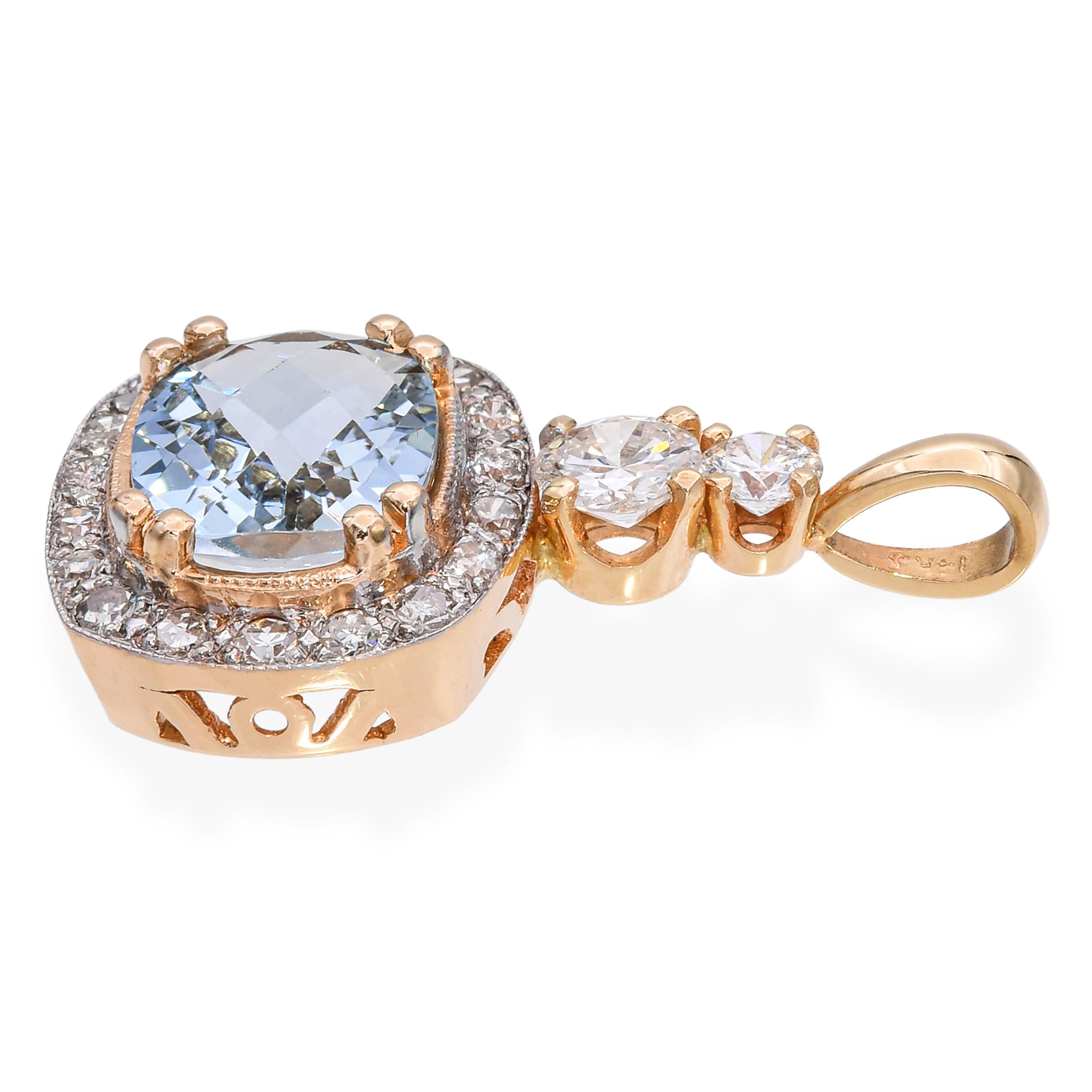 14k Yellow Gold 2.08ct Aquamarine and 0.85tcw Diamond Pendant