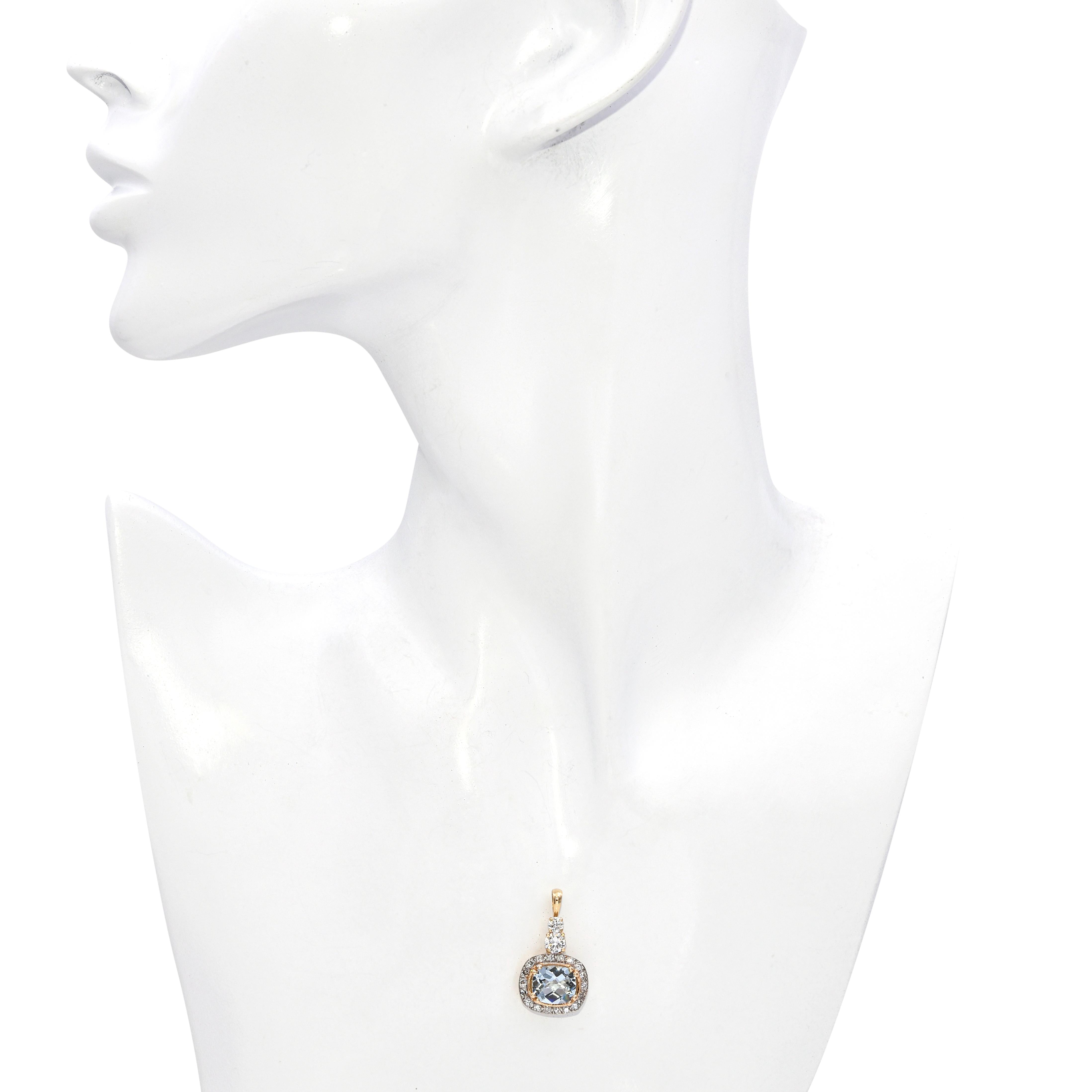 14k Yellow Gold 2.08ct Aquamarine and 0.85tcw Diamond Pendant