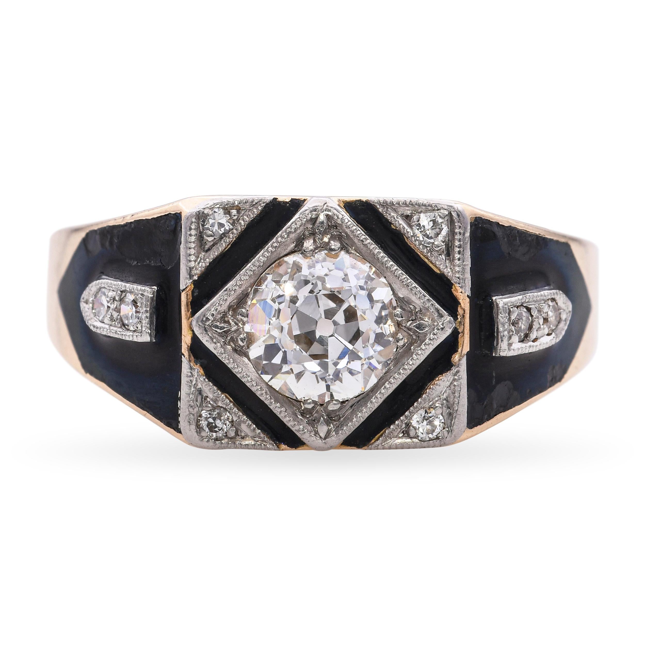 Antique Yellow Gold 1.02tcw Diamond Enamel Ring