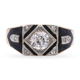 Antique Yellow Gold 1.02tcw Diamond Enamel Ring