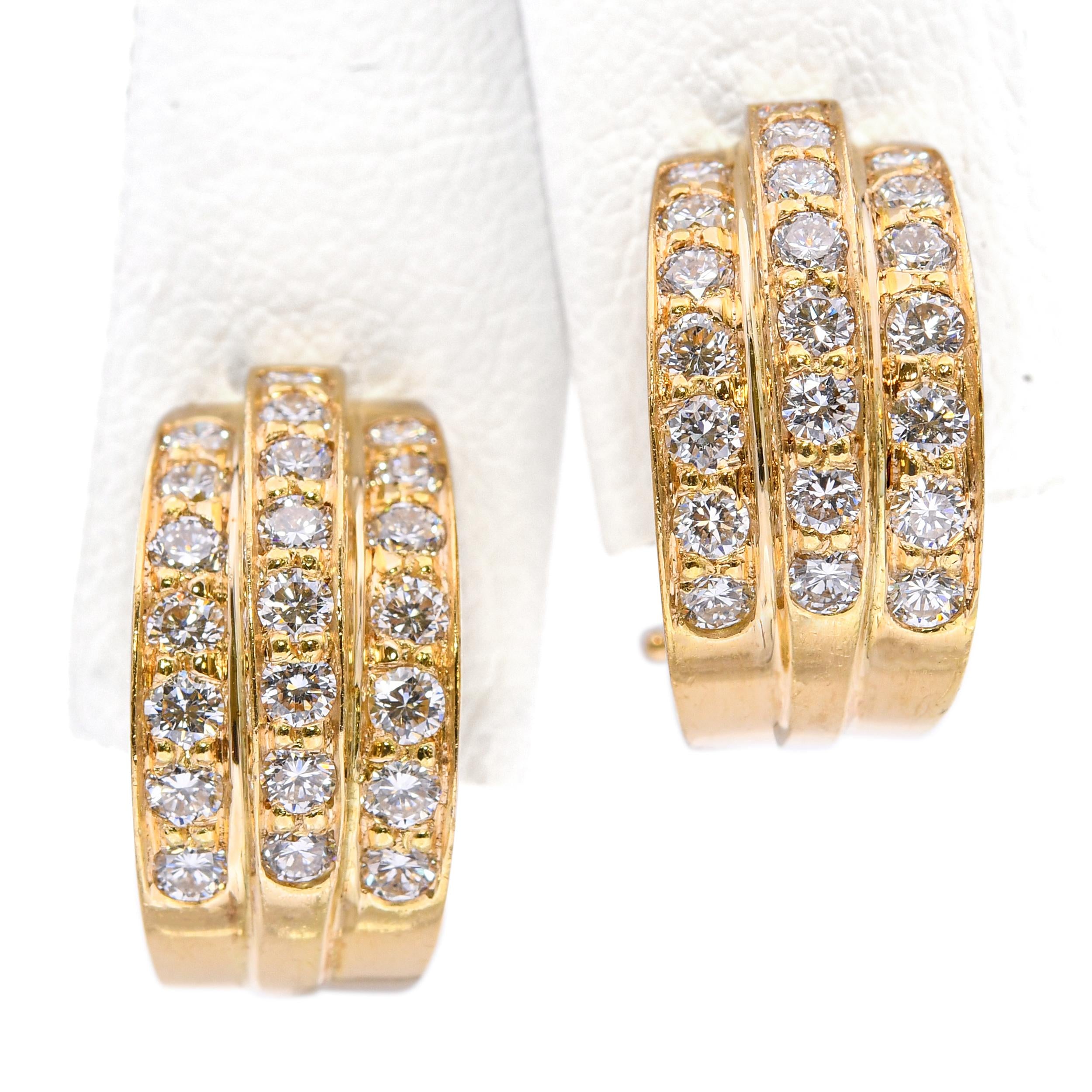 18k Yellow Gold 1.32tcw Diamond Omega Back Earrings