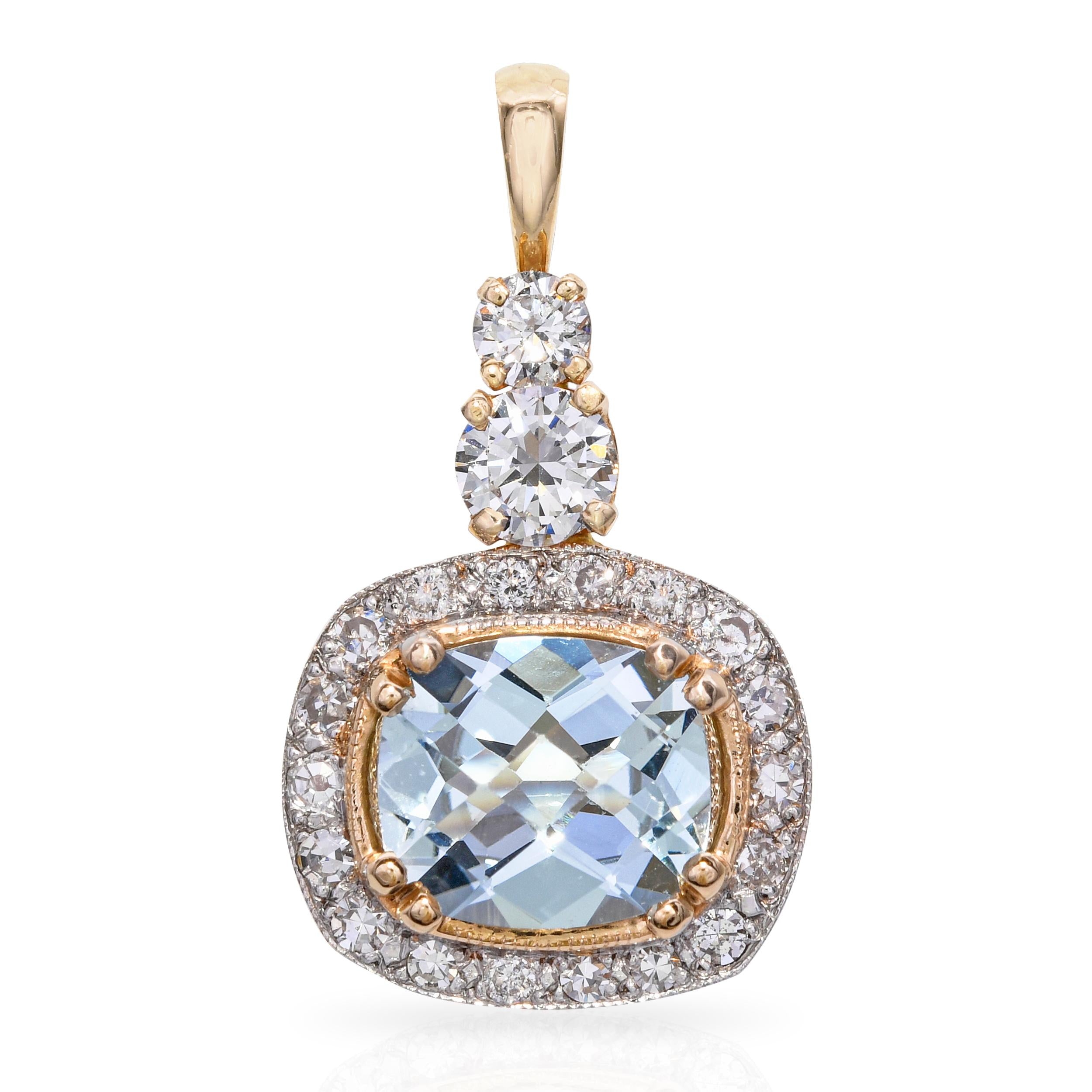 14k Yellow Gold 2.08ct Aquamarine and 0.85tcw Diamond Pendant