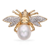 Vintage 14k Yellow Gold Diamond and Pearl Bumblebee Brooch