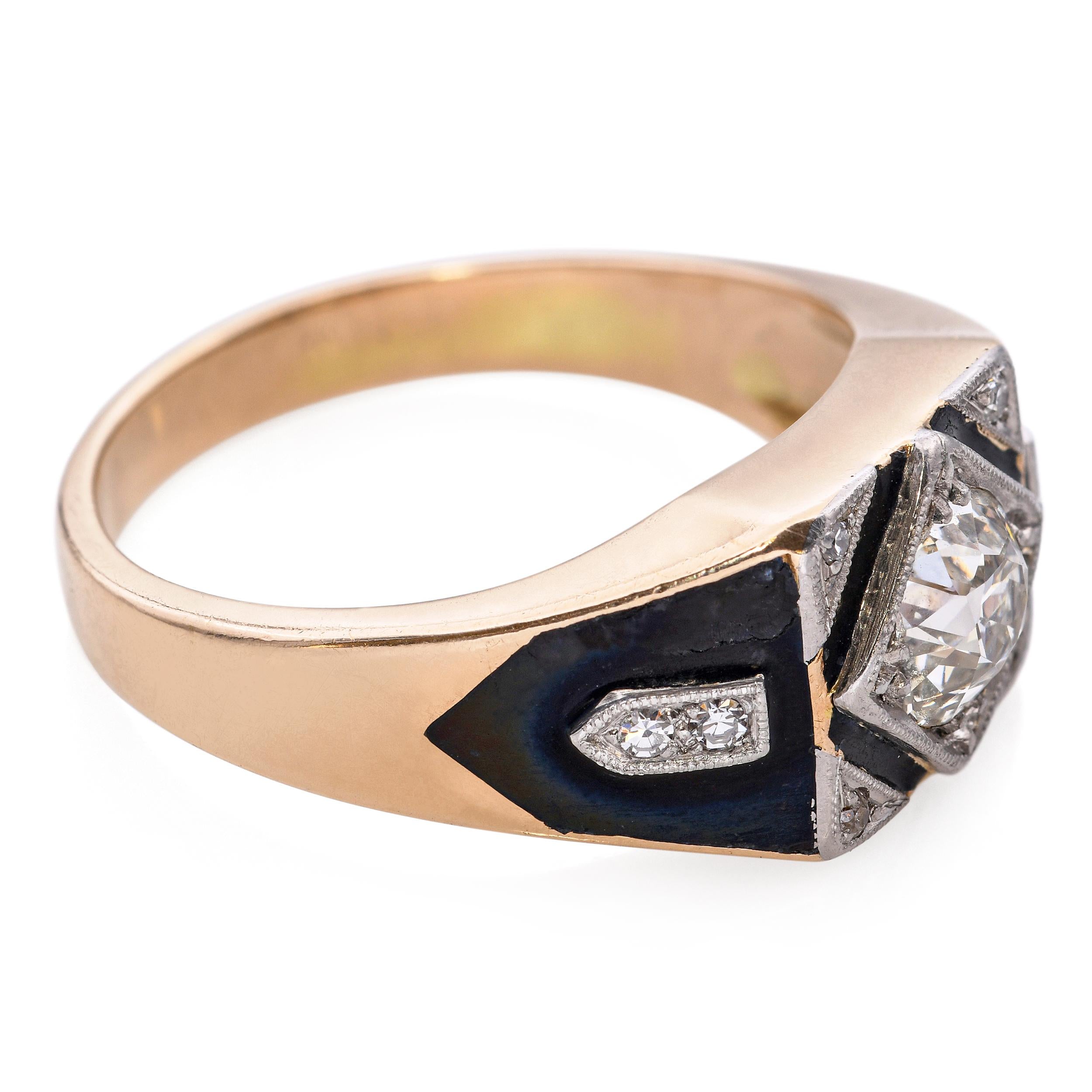 Antique Yellow Gold 1.02tcw Diamond Enamel Ring