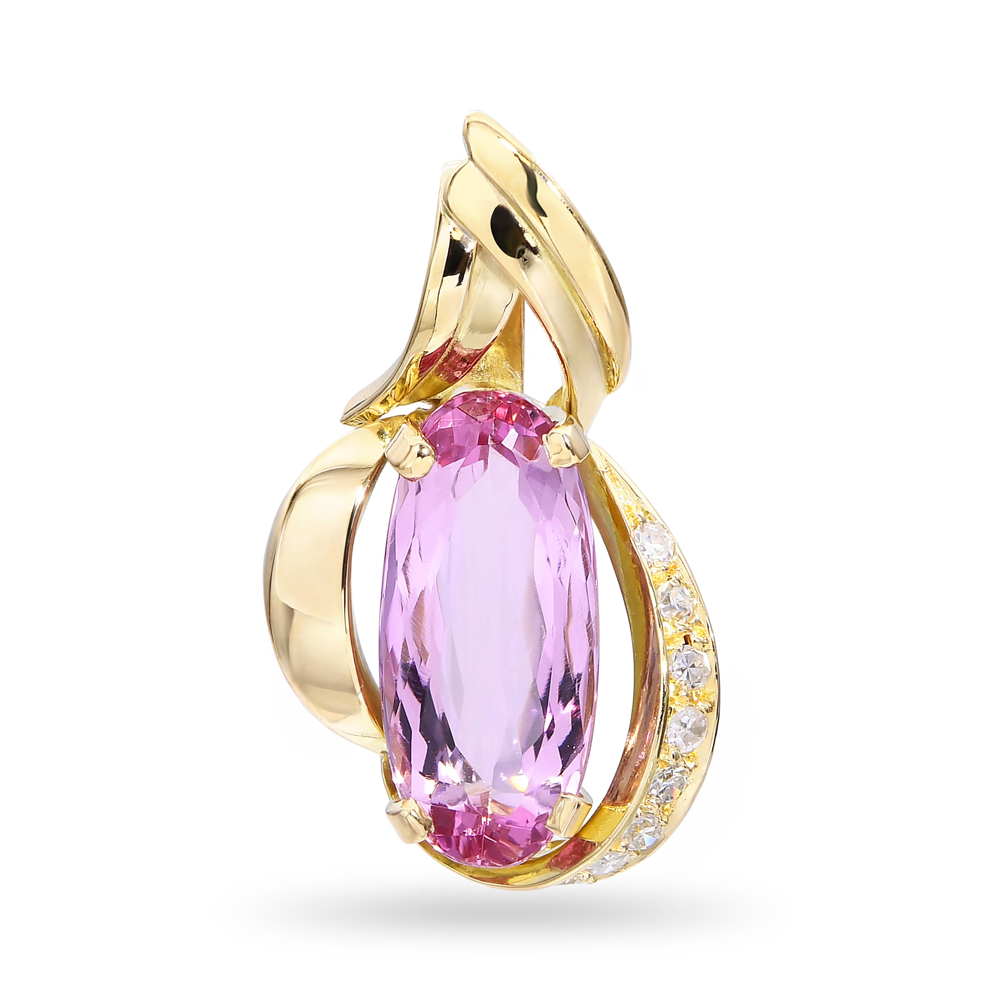 Vintage 18k Yellow Gold Imperial 2.01ct Pink Topaz and Diamond Pendant
