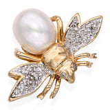 Vintage 14k Yellow Gold Diamond and Pearl Bumblebee Brooch