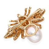 Vintage 14k Yellow Gold Diamond and Pearl Bumblebee Brooch