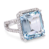 14k White Gold 8.37ct Aquamarine & Diamond Split Shank Statement Ring