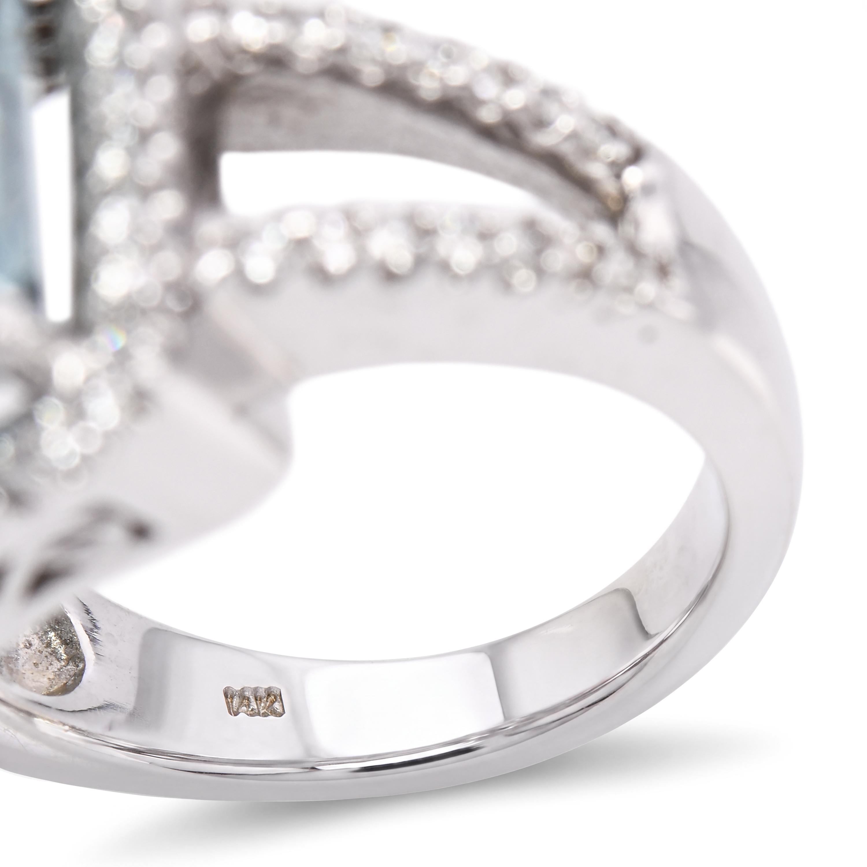 14k White Gold 8.37ct Aquamarine & Diamond Split Shank Statement Ring