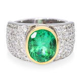 Vintage 18k Two-Tone 3.29ct Emerald and Diamond Statement Ring