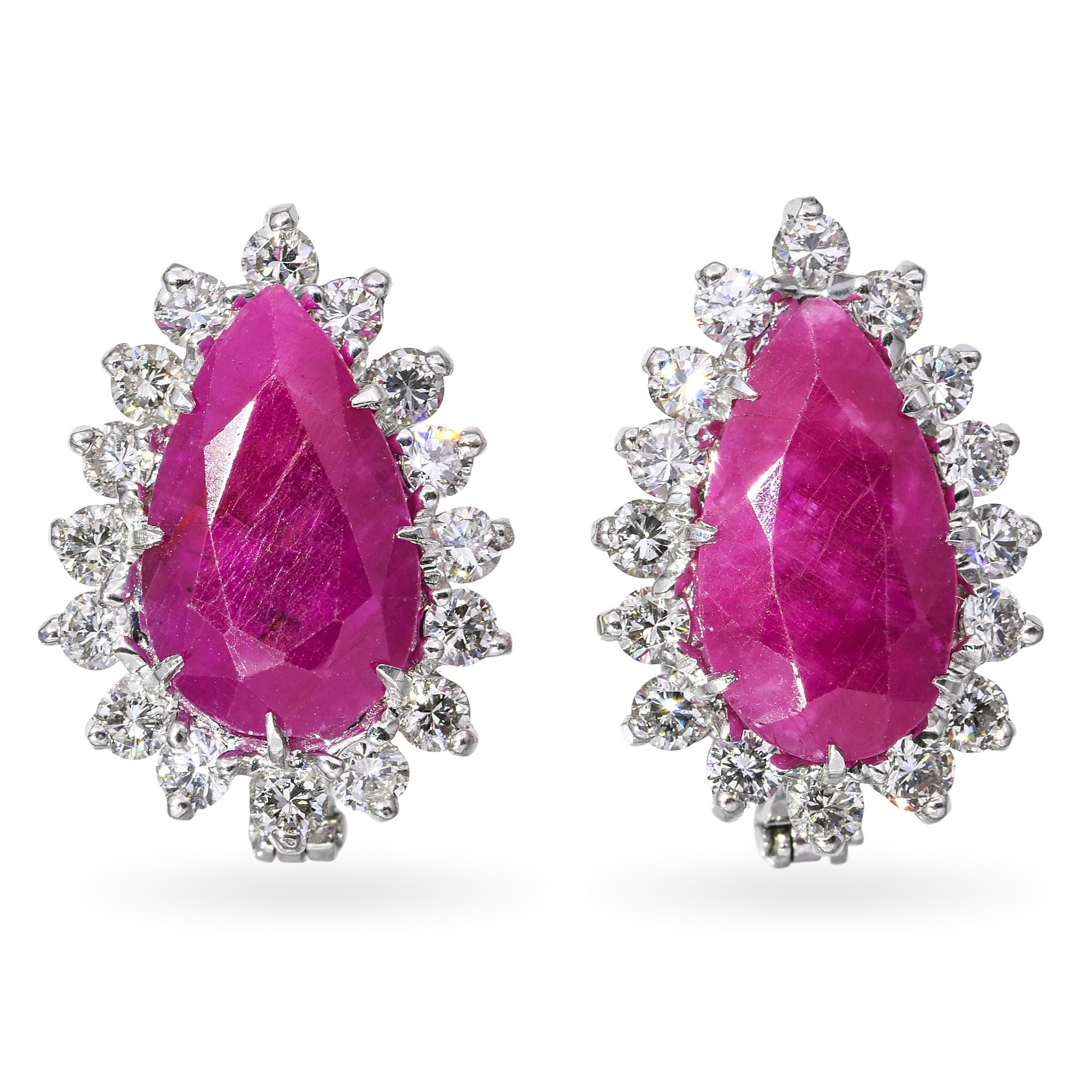 Vintage 14k White Gold 4.01tcw Ruby & 0.96tcw Diamond Halo Earrings