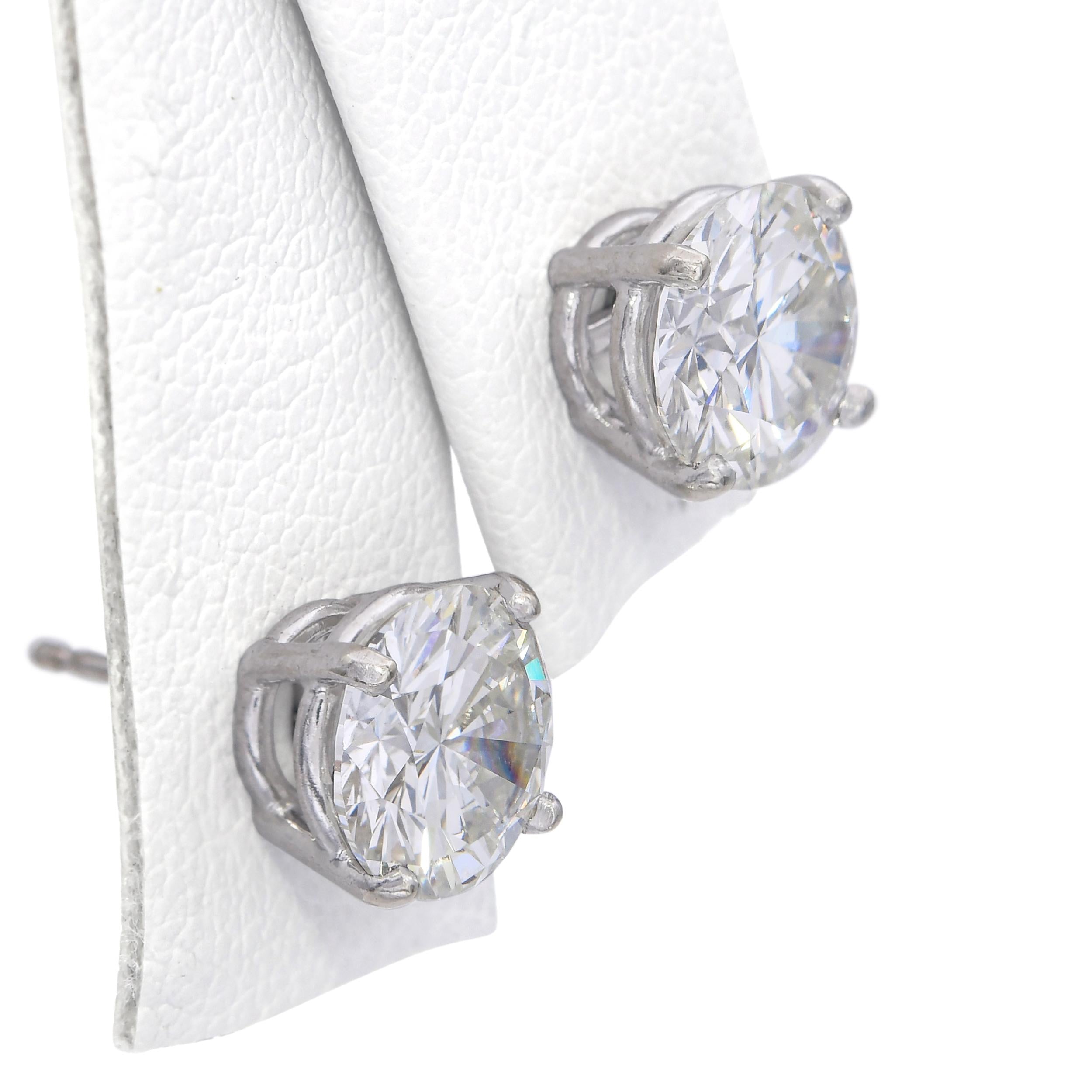 14k White Gold H-I 3.01tcw GIA Diamond Stud Earrings