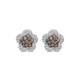 18k White Gold 1.21tcw Brown Diamond and White Diamond Floral Earrings