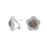 18k White Gold 1.21tcw Brown Diamond and White Diamond Floral Earrings