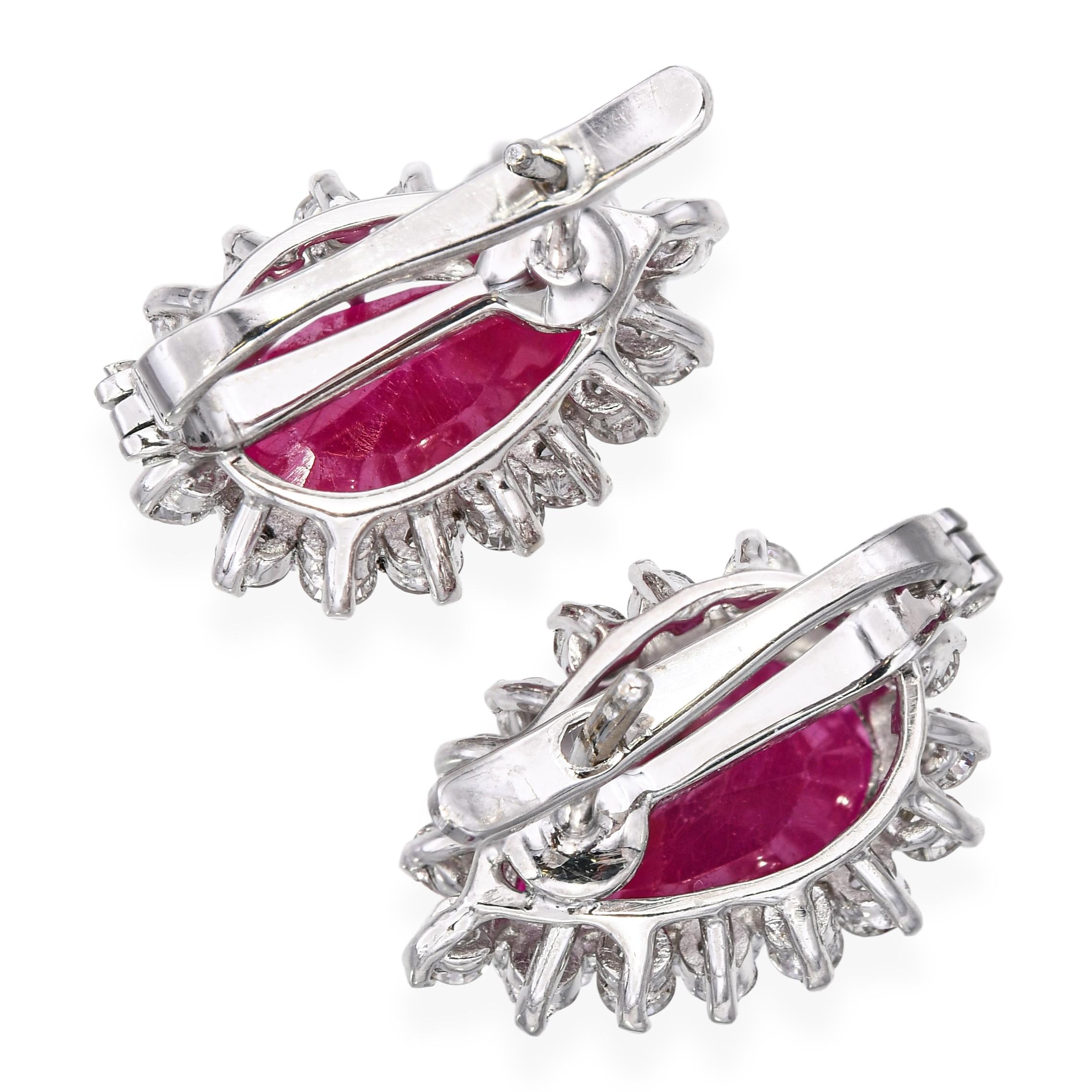 Vintage 14k White Gold 4.01tcw Ruby & 0.96tcw Diamond Halo Earrings