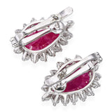 Vintage 14k White Gold 4.01tcw Ruby & 0.96tcw Diamond Halo Earrings