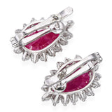 Vintage 14k White Gold 4.01tcw Ruby & 0.96tcw Diamond Halo Earrings