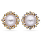 14k Yellow Gold 2.32tcw Diamond Halo Mabe Pearl Earrings