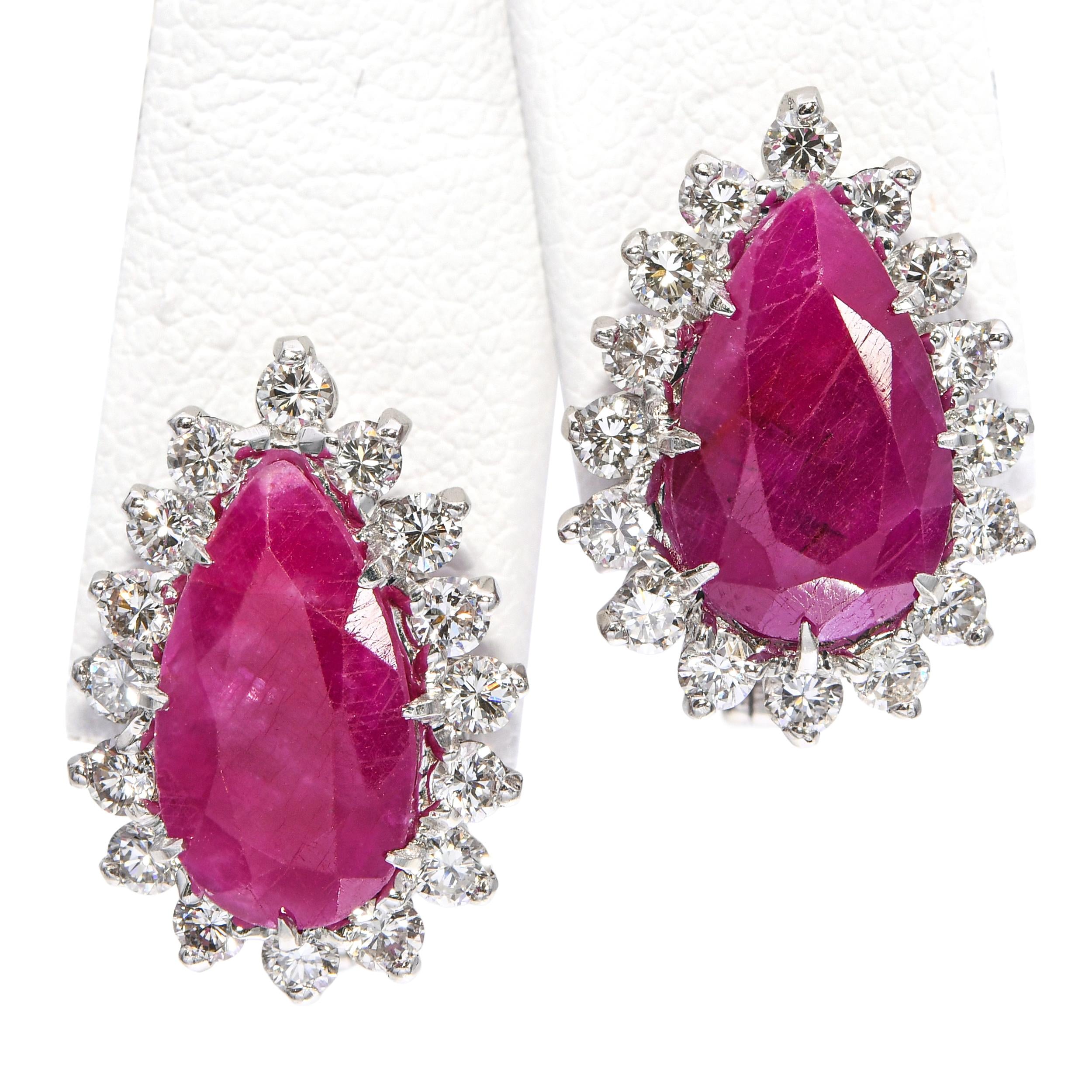 Vintage 14k White Gold 4.01tcw Ruby & 0.96tcw Diamond Halo Earrings