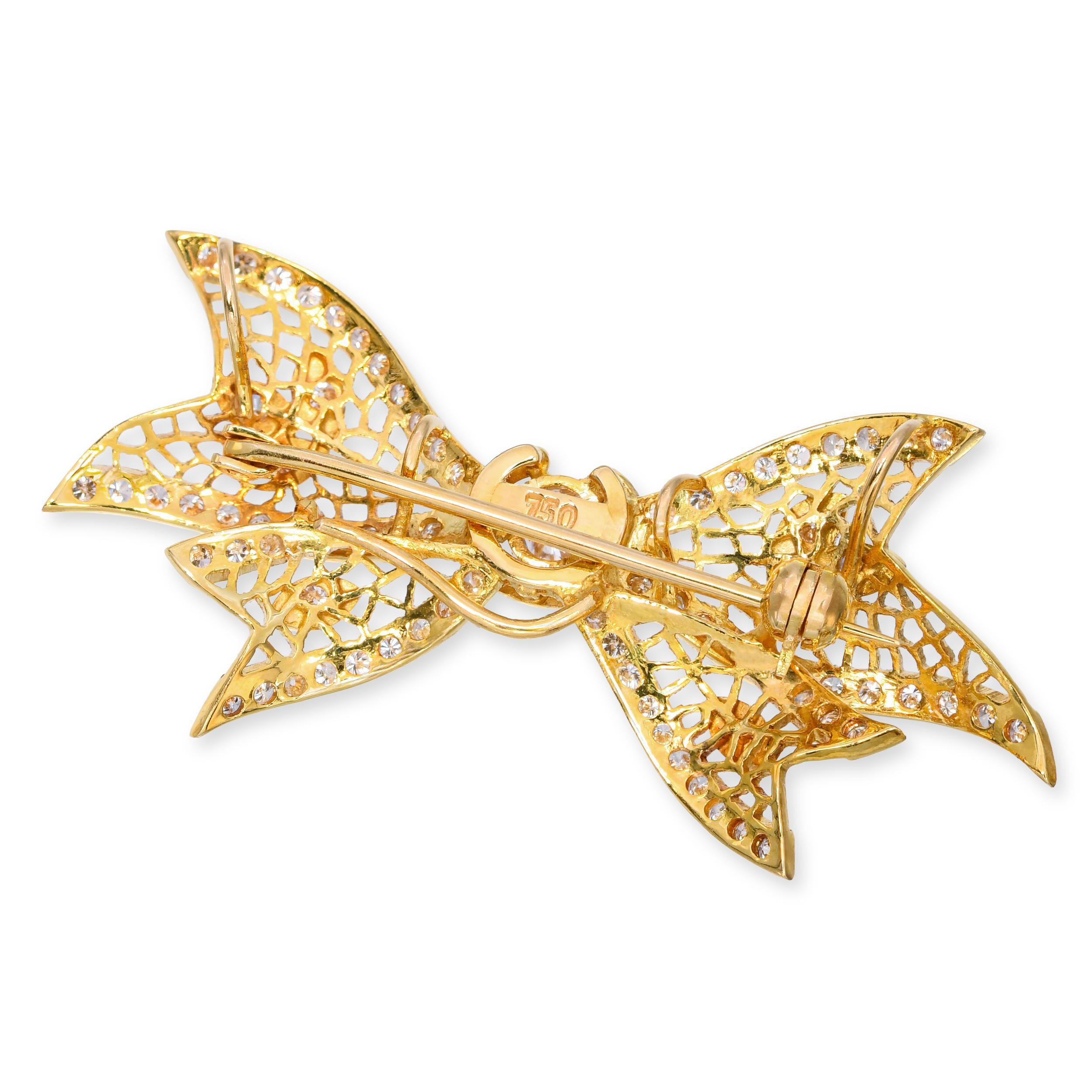 Vintage 18k Yellow Gold .83ctw Diamond Bow Brooch Slider Pendant