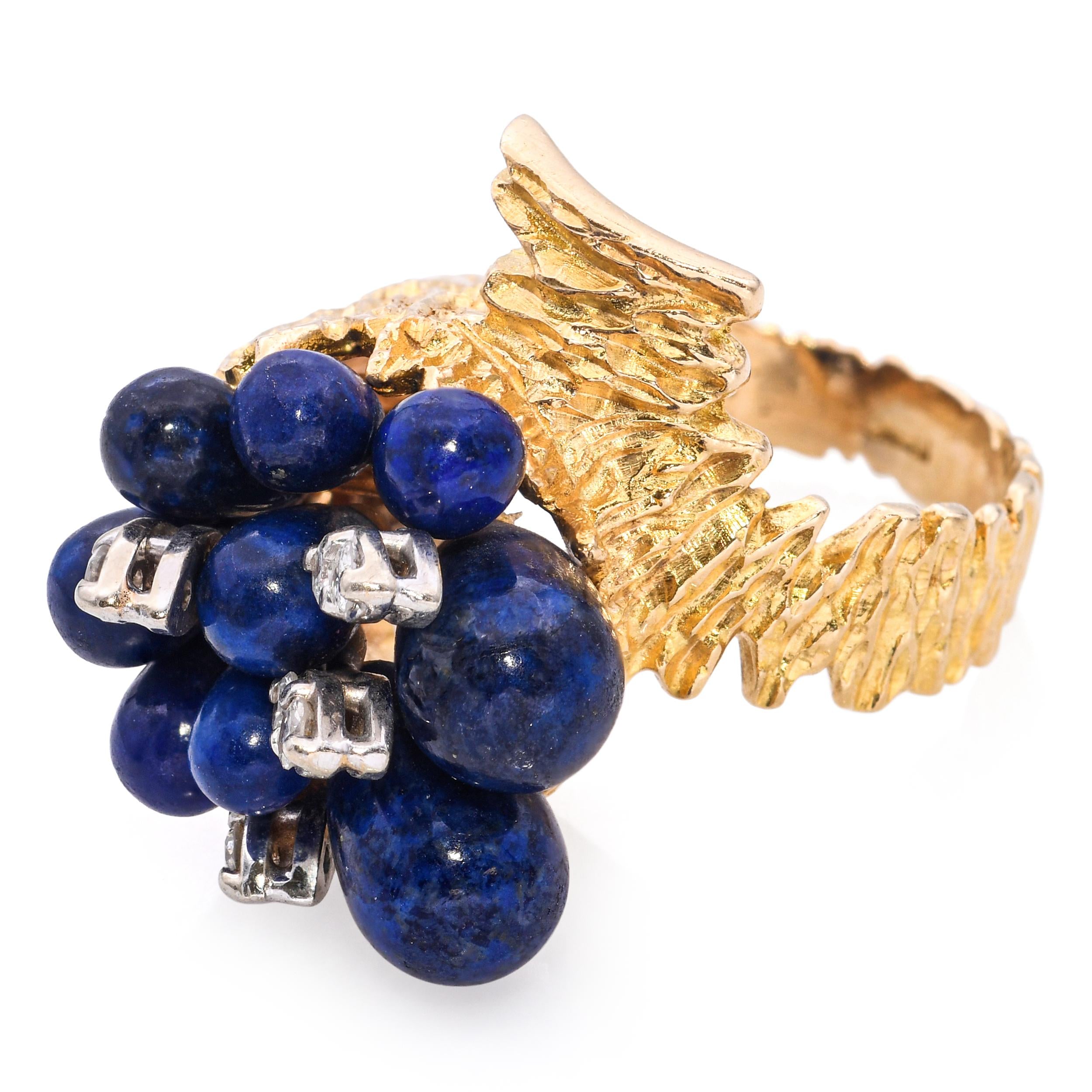 Vintage 14k Yellow Gold Lapis and Diamond Bouquet Ring