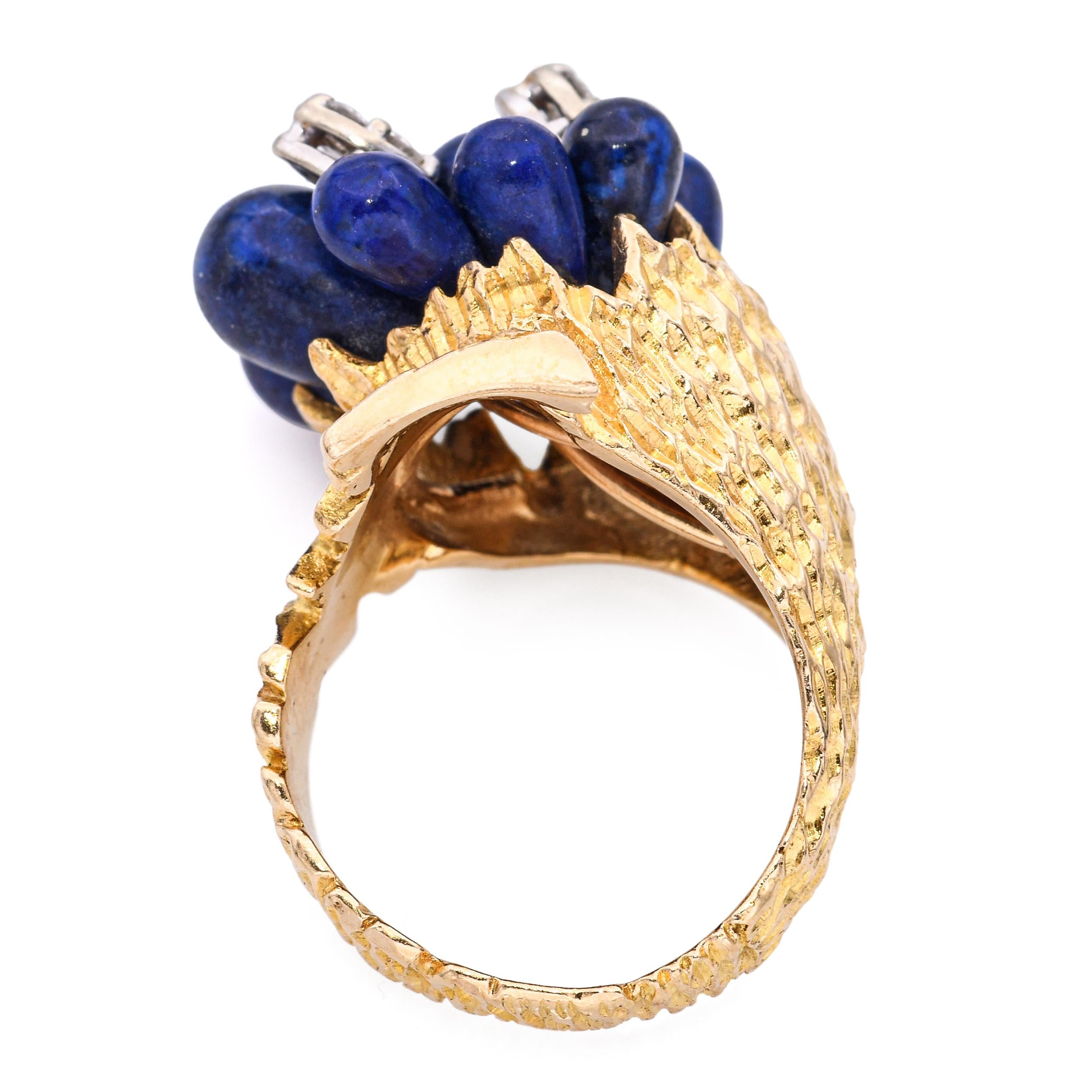 Vintage 14k Yellow Gold Lapis and Diamond Bouquet Ring