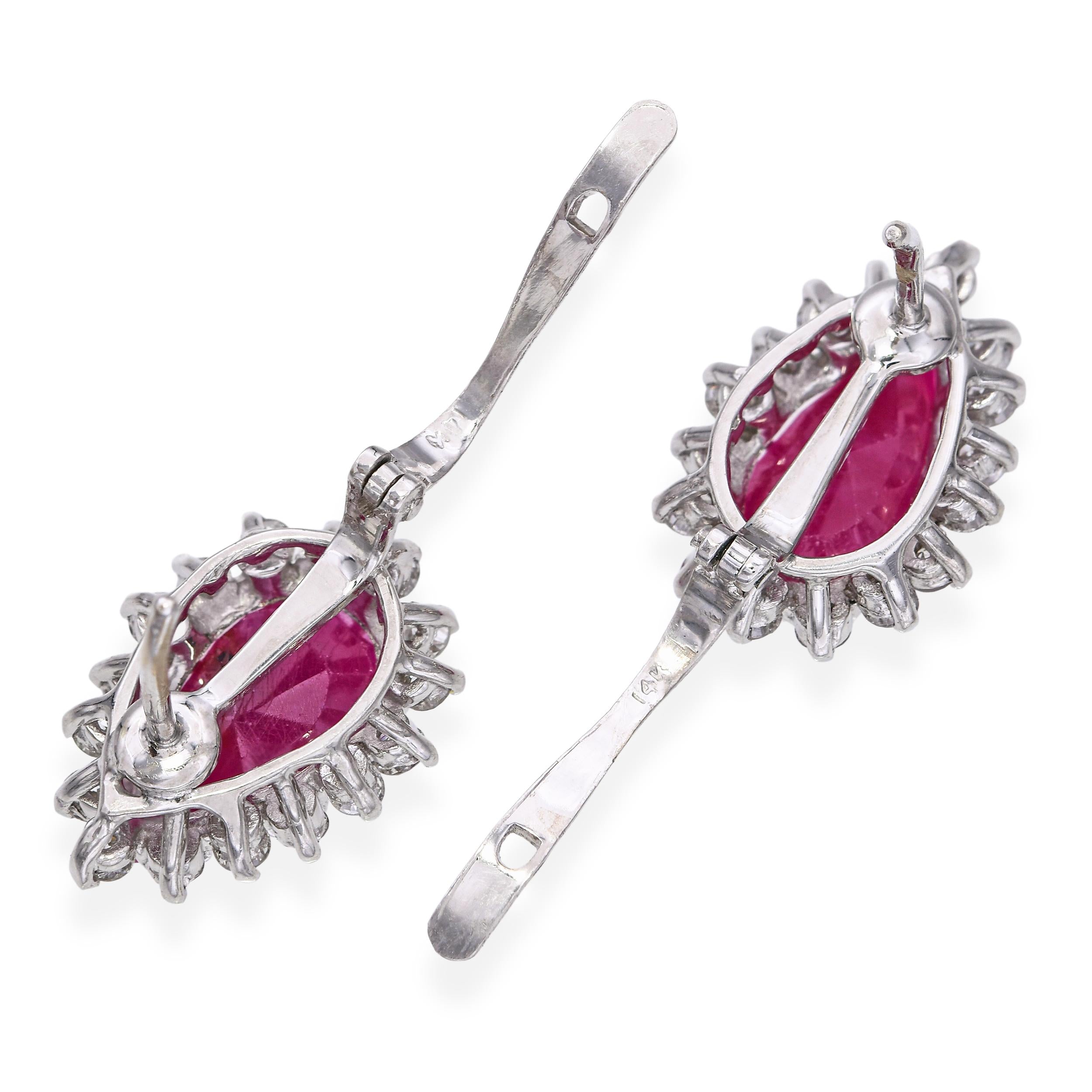 Vintage 14k White Gold 4.01tcw Ruby & 0.96tcw Diamond Halo Earrings