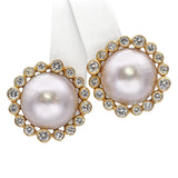 14k Yellow Gold 2.32tcw Diamond Halo Mabe Pearl Earrings