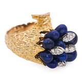 Vintage 14k Yellow Gold Lapis and Diamond Bouquet Ring