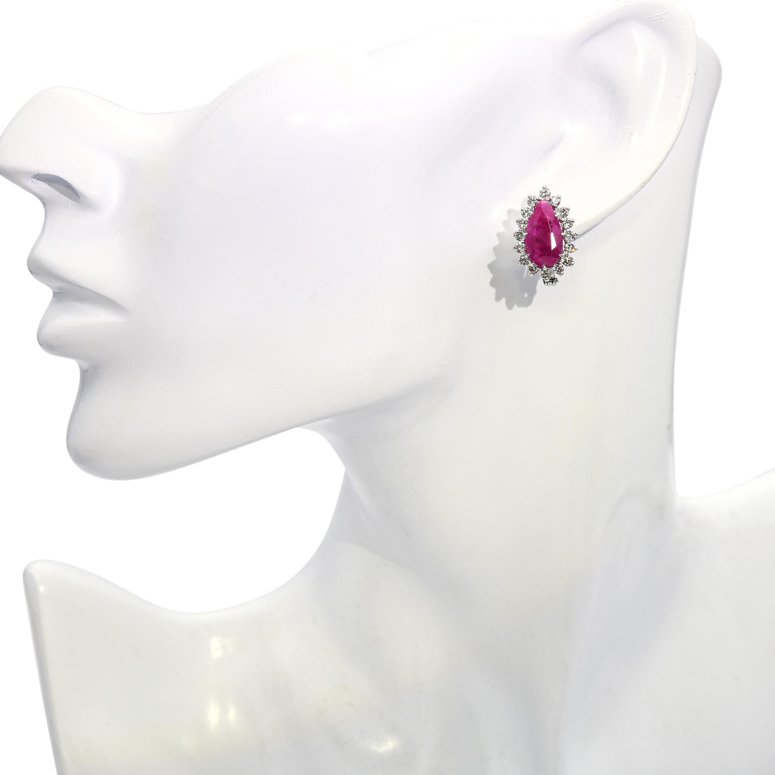 Vintage 14k White Gold 4.01tcw Ruby & 0.96tcw Diamond Halo Earrings