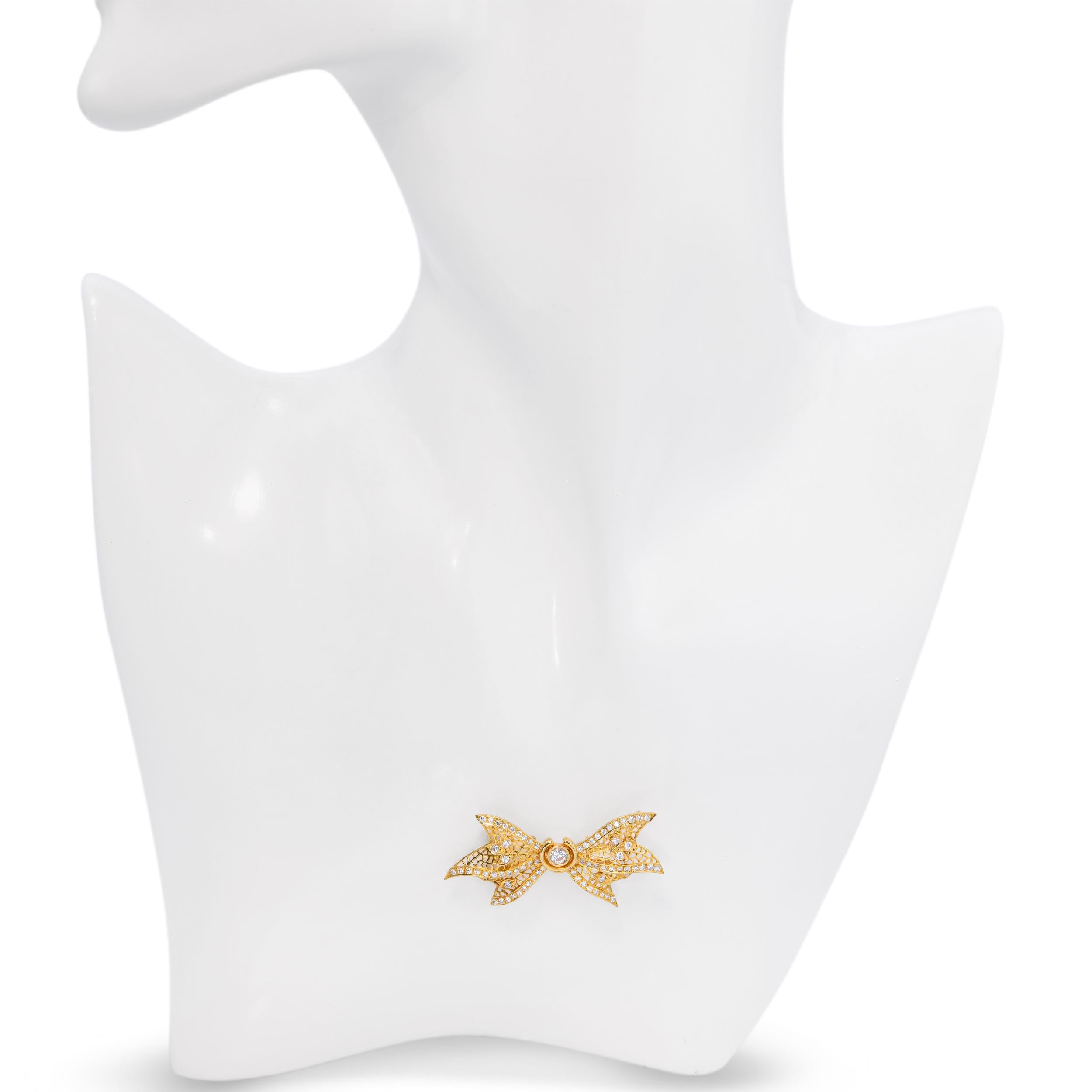 Vintage 18k Yellow Gold .83ctw Diamond Bow Brooch Slider Pendant