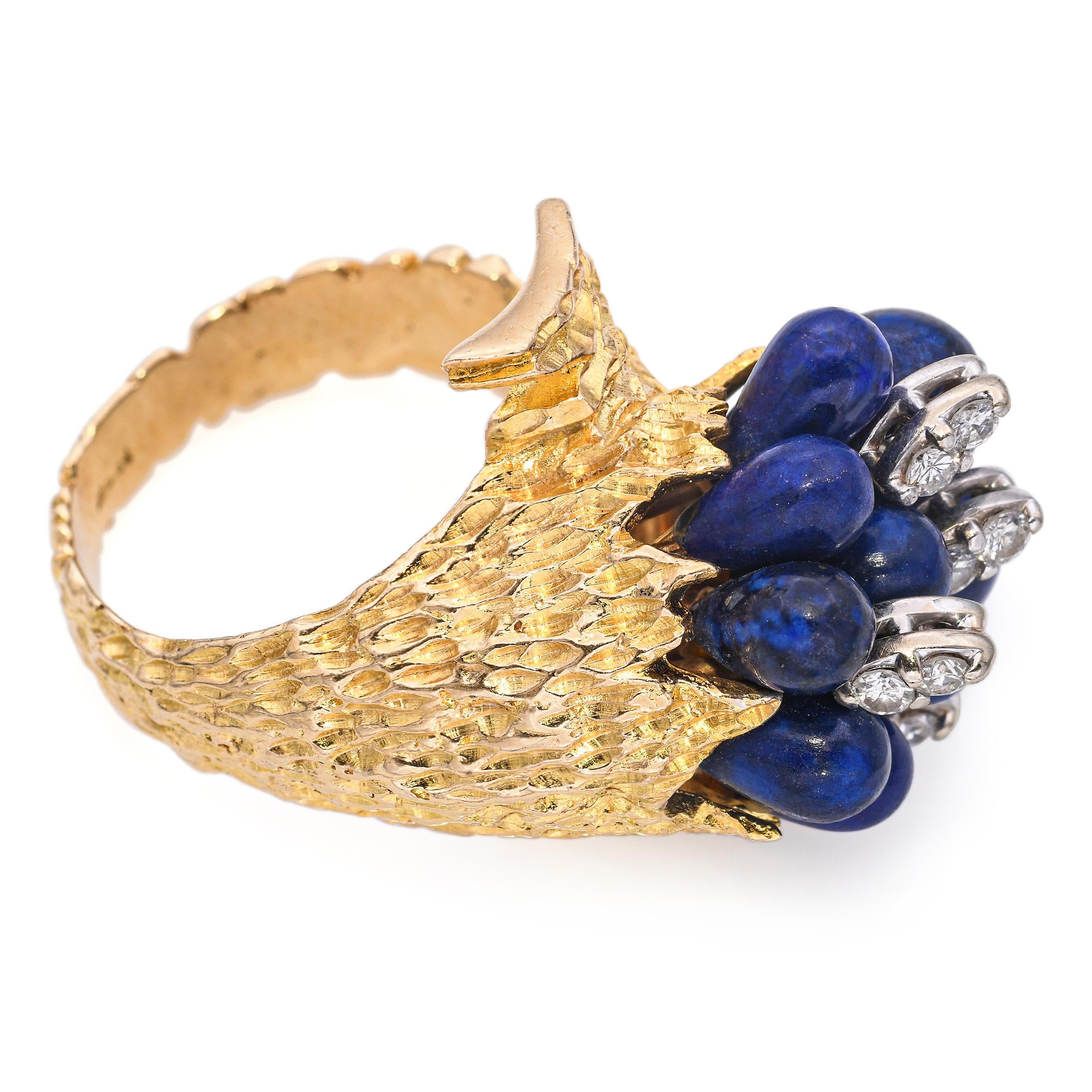 Vintage 14k Yellow Gold Lapis and Diamond Bouquet Ring