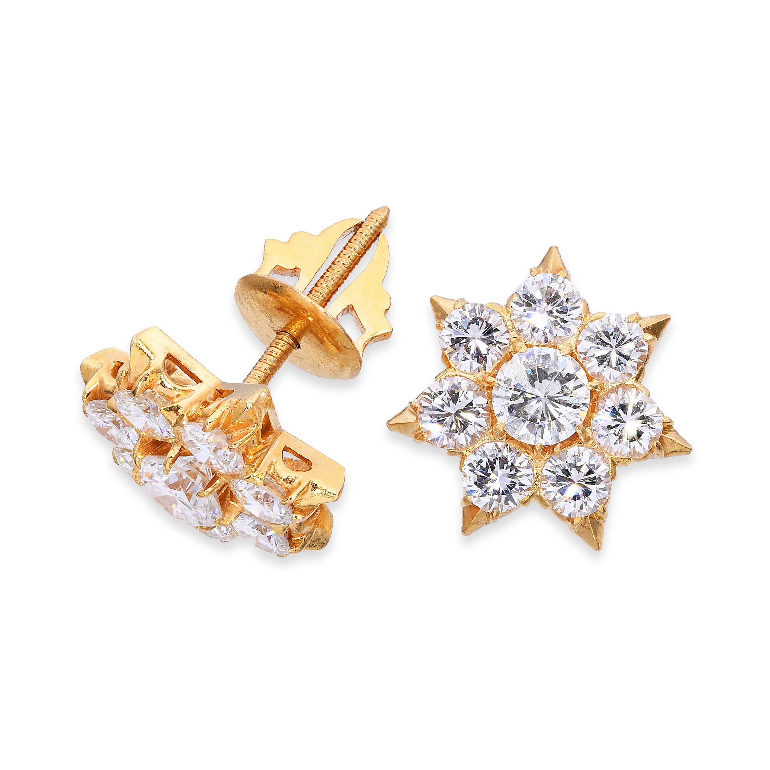Vintage 20k Yellow Gold Diamond 1.45ctw Diamond Earring
