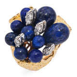 Vintage 14k Yellow Gold Lapis and Diamond Bouquet Ring