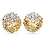 Jose Hess 18k Yellow Gold 0.96ctw Diamond Cluster Retro Swirl Design Earrings