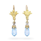 18k Two-Tone Gold Fleur-Di-Lis Blue Topaz Briolette Earrings
