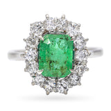 Vintage 18k White Gold 1.49ct Emerald and 0.42tcw Diamond Halo Ring