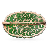 Antique 14k Yellow Gold Carved Floral Motif GIA Type A Burmese Jade Brooch